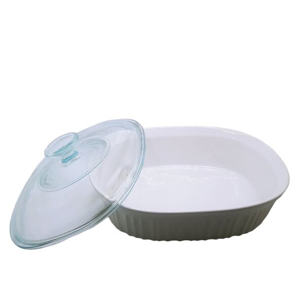CorningWare Baking Casserole Dish Stoneware French White Pyrex Lid 1.5 Qt Oval - Picture 2 of 12